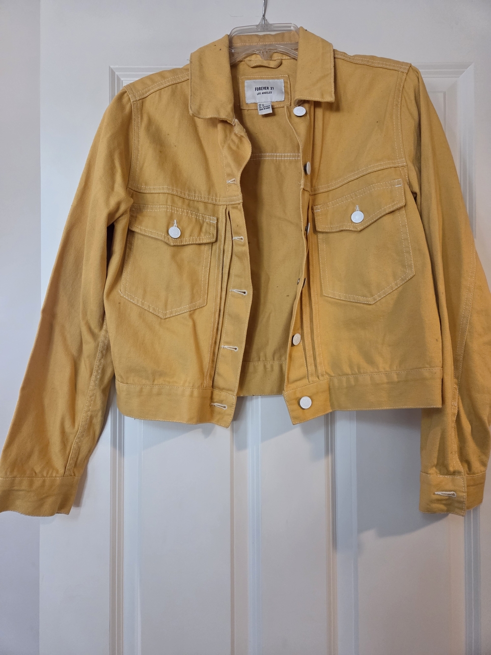 Forever 21 Yellow Cropped Denim Jacket